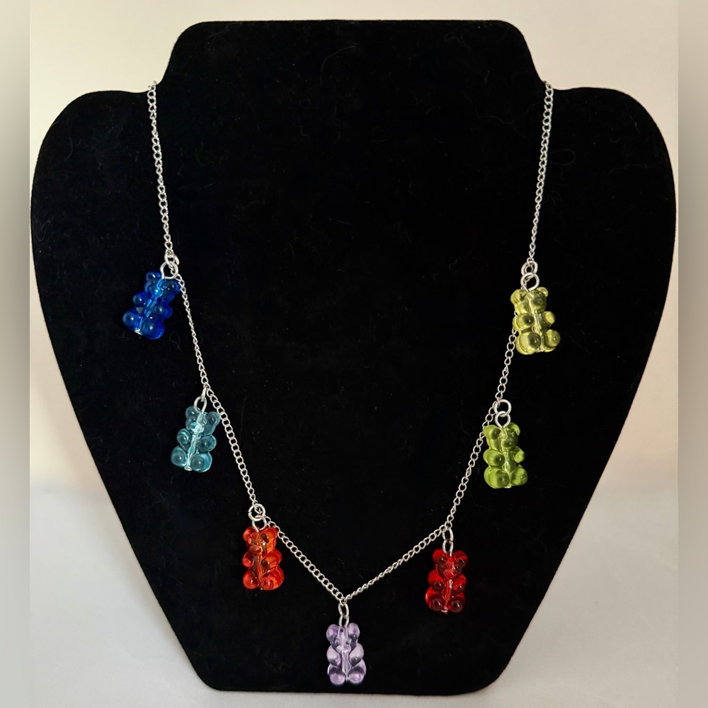 Colorful Rainbow Y2K Gummy Bear Charm Necklace 🌈🐻 Surprise Bonus Item Included